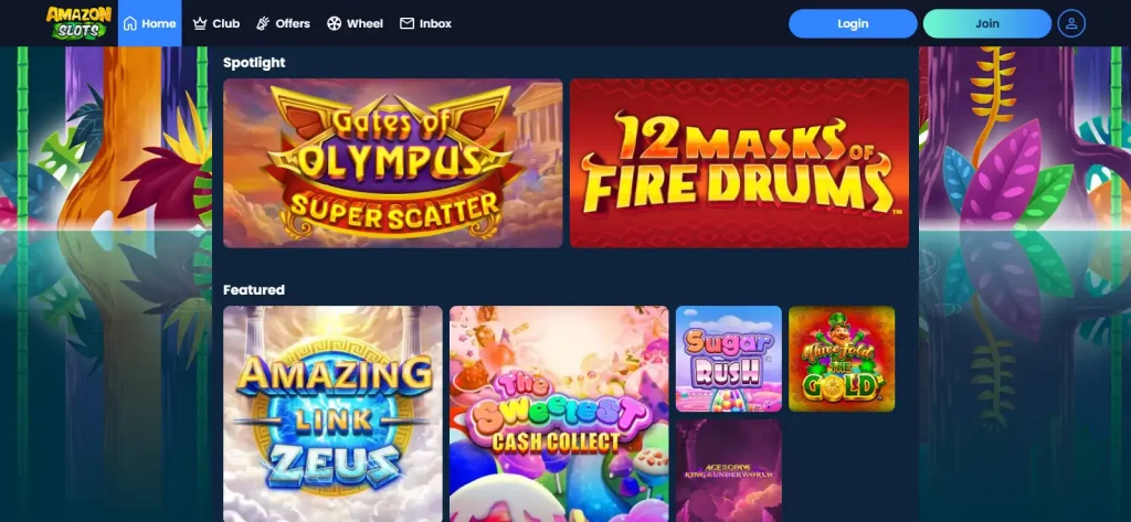 Amazon Slots game lobby and category navigation