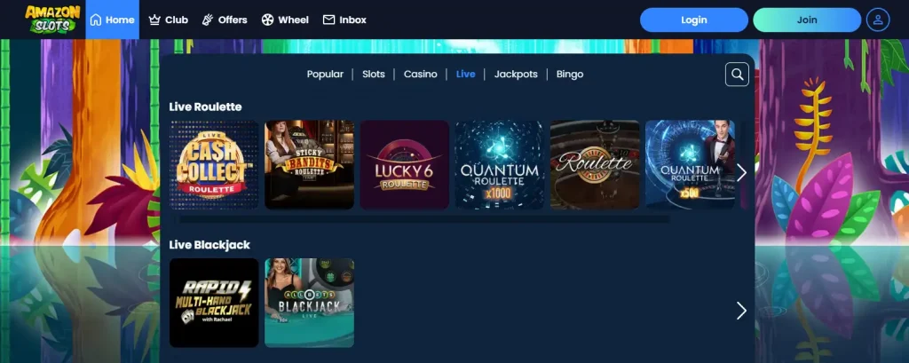 Amazon Slots live casino or table-game lobby