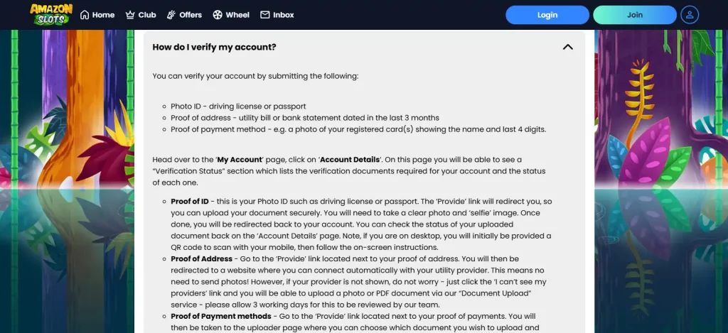 Amazon Slots verification instructions or Verification Status screen