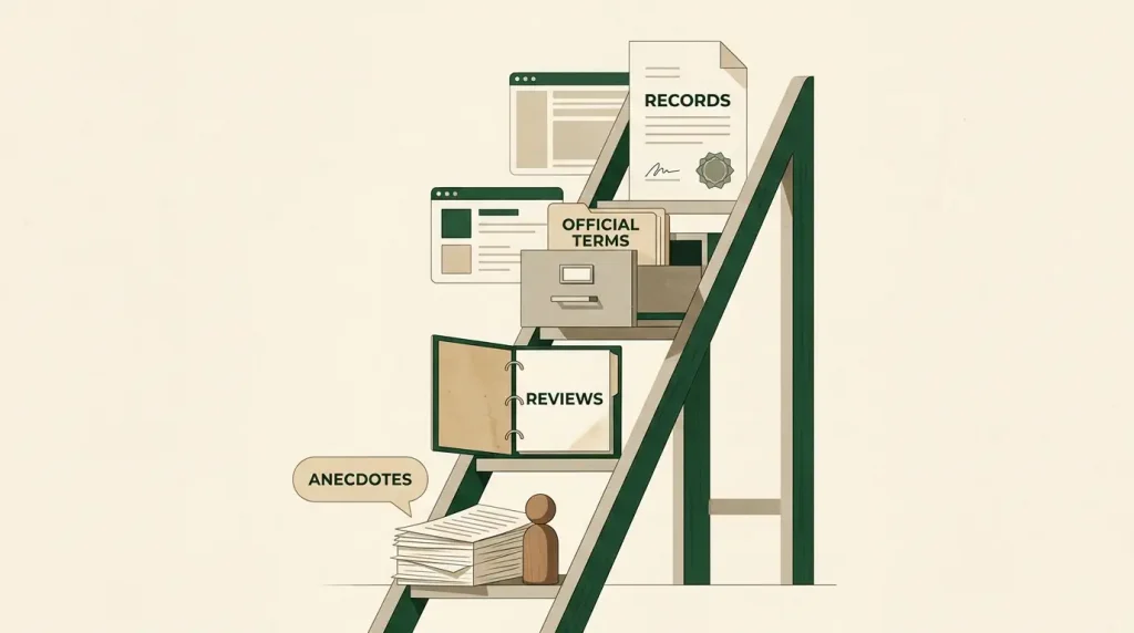 Evidence ladder from regulator records to individual anecdotes